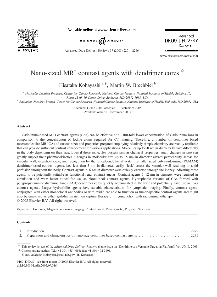 Nano-sized MRI contrast agents with dendrimer cores 