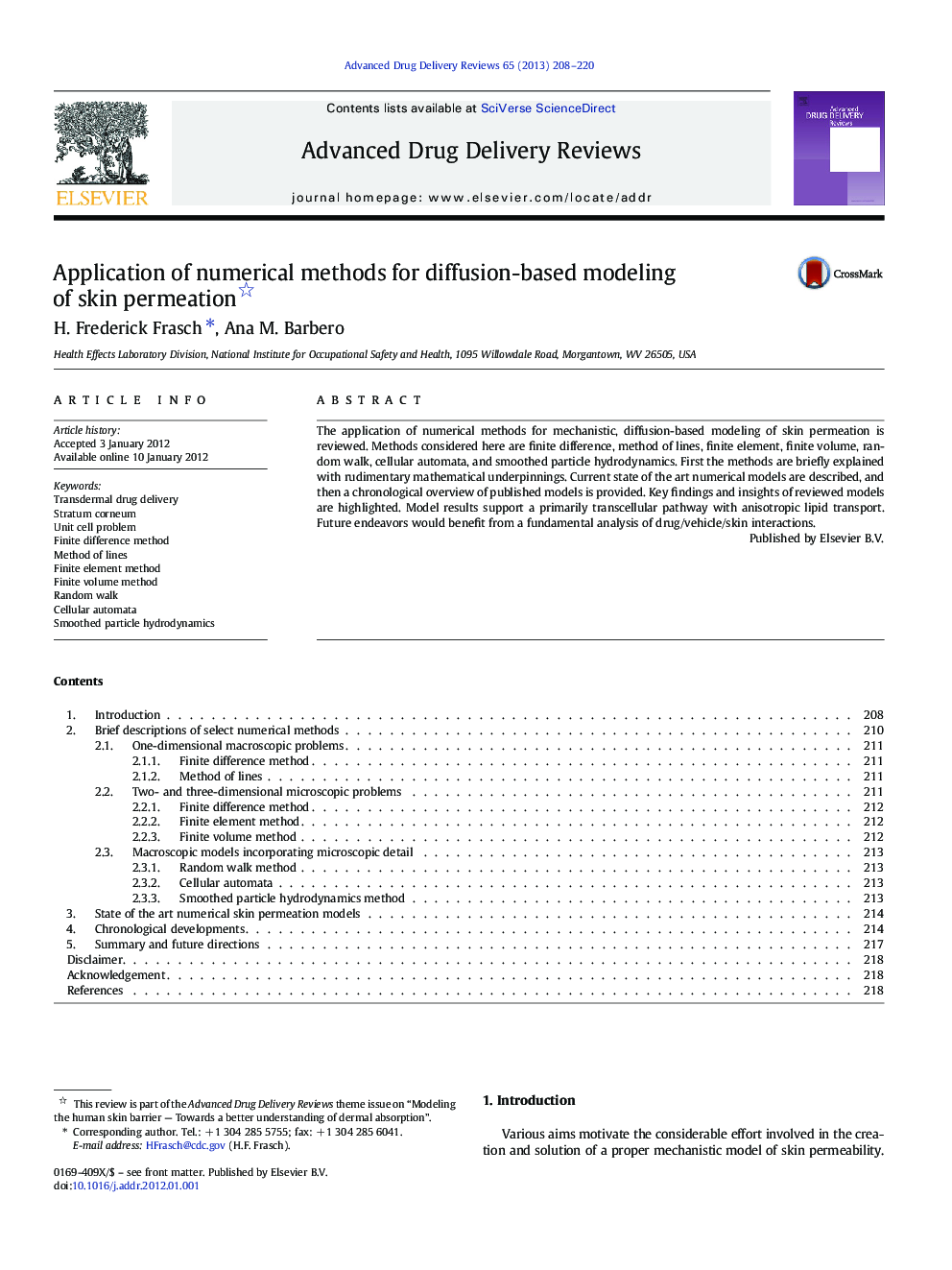 Application of numerical methods for diffusion-based modeling of skin permeation 