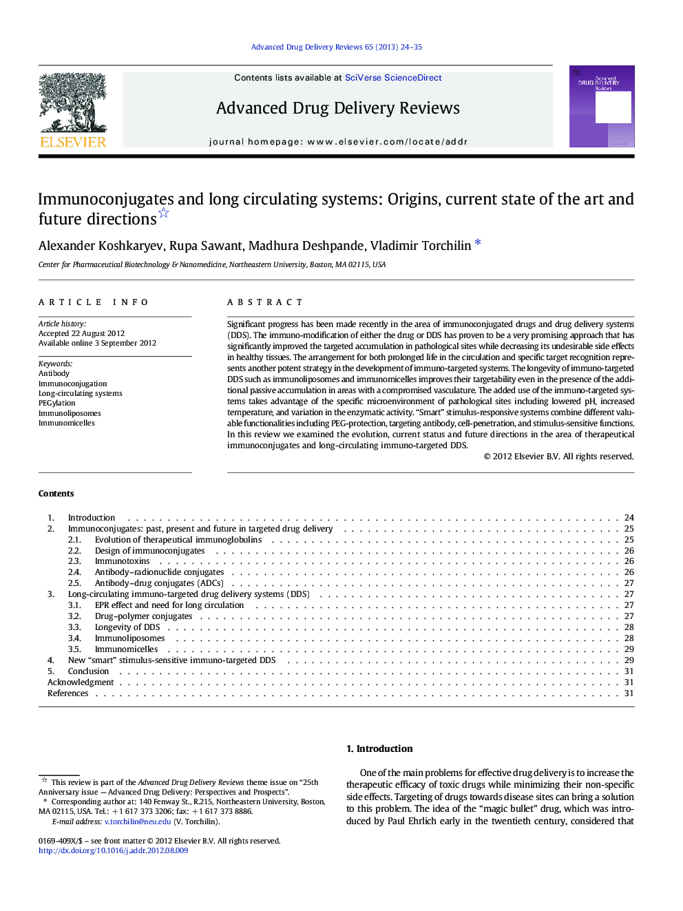 Immunoconjugates and long circulating systems: Origins, current state of the art and future directions 