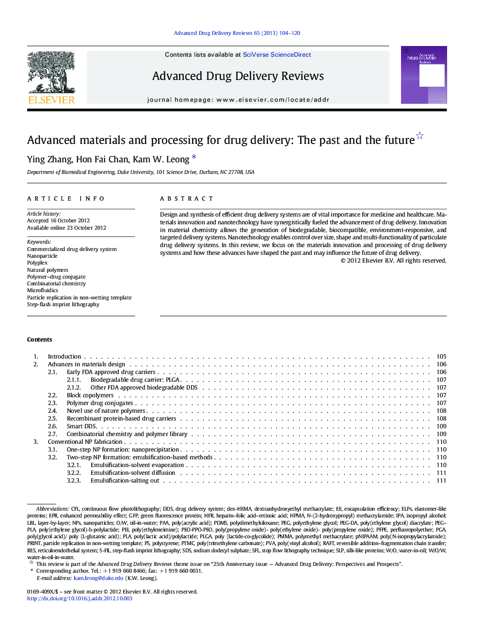 Advanced materials and processing for drug delivery: The past and the future 