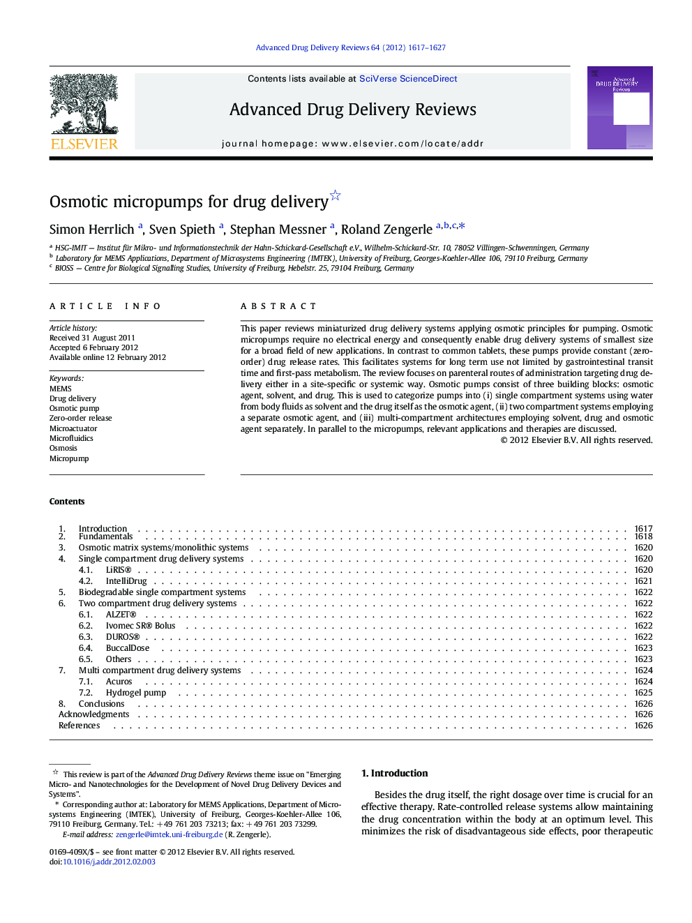 Osmotic micropumps for drug delivery 