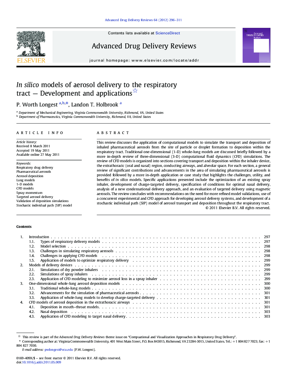 In silico models of aerosol delivery to the respiratory tract — Development and applications 