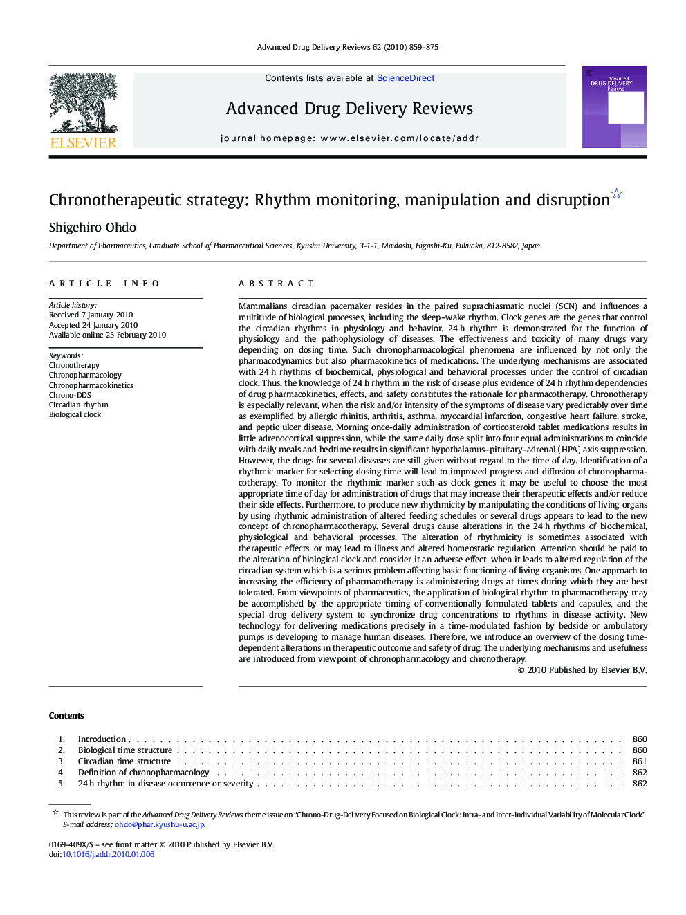 Chronotherapeutic strategy: Rhythm monitoring, manipulation and disruption 