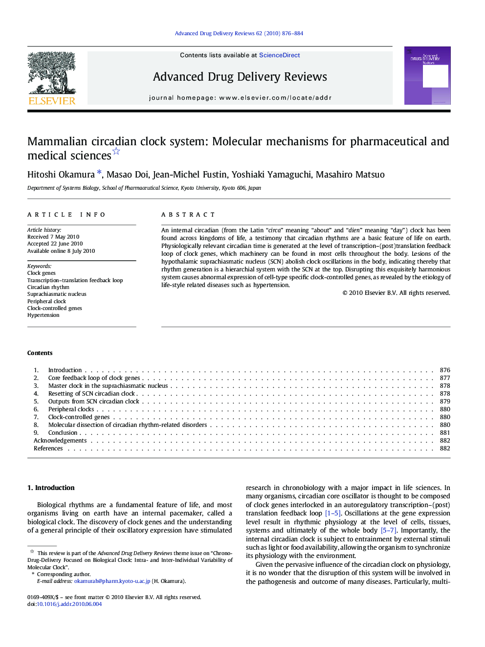 Mammalian circadian clock system: Molecular mechanisms for pharmaceutical and medical sciences 