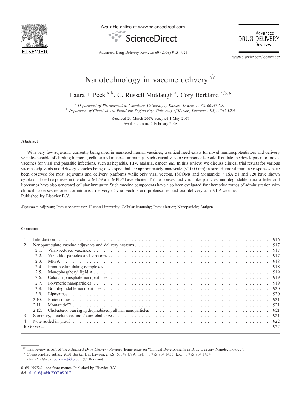 Nanotechnology in vaccine delivery 