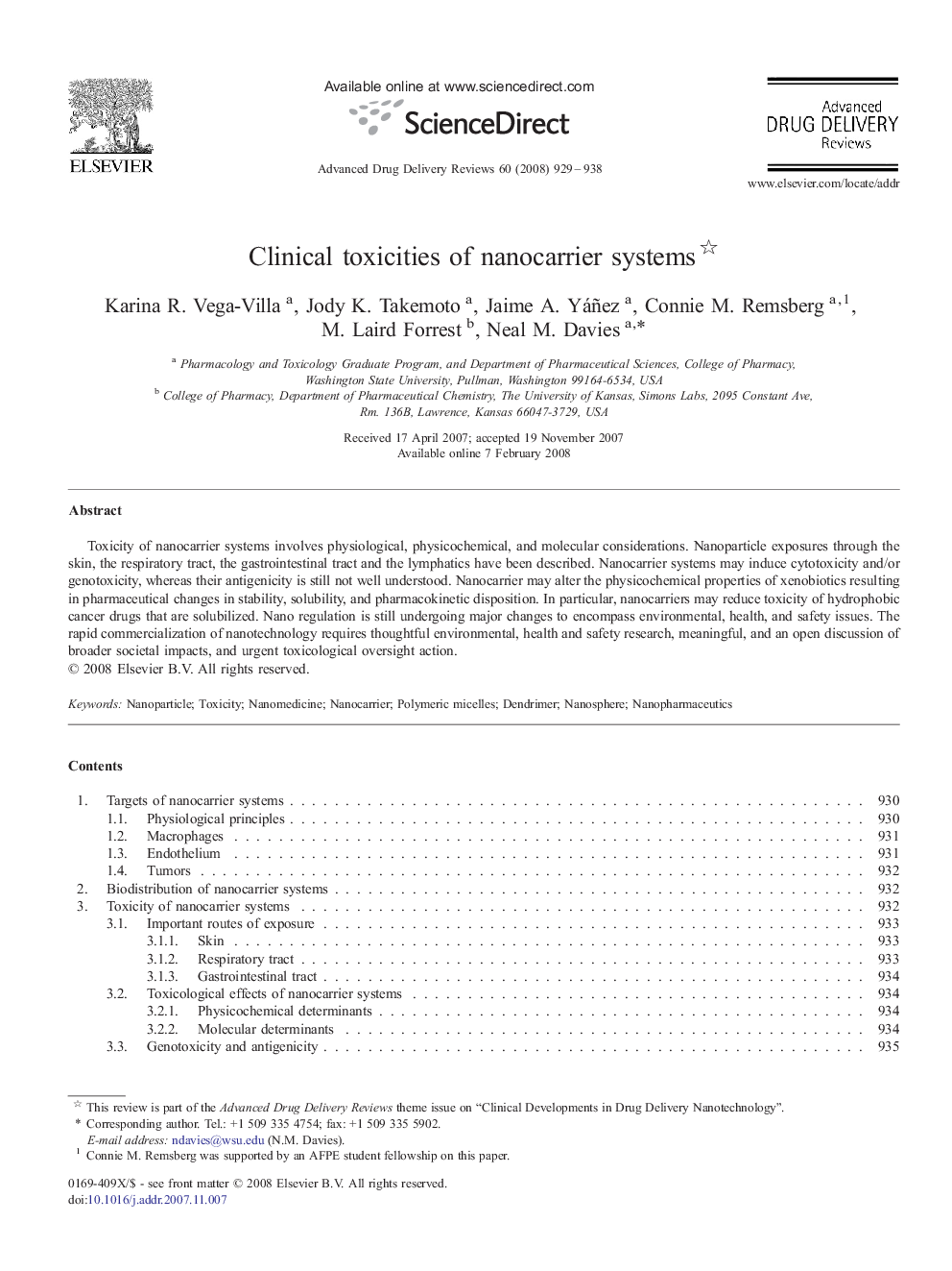 Clinical toxicities of nanocarrier systems 