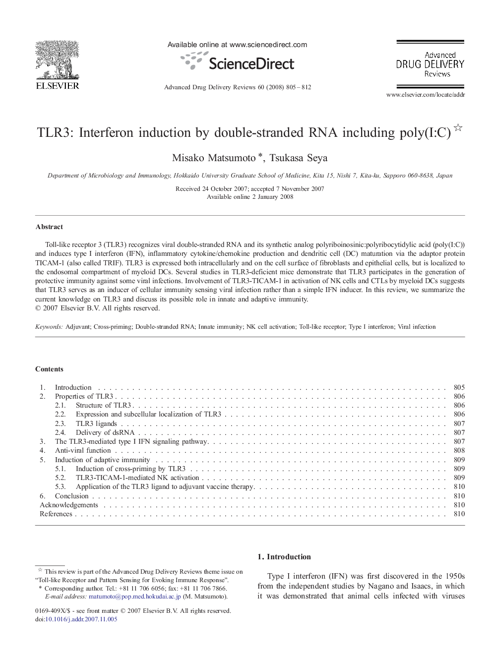 TLR3: Interferon induction by double-stranded RNA including poly(I:C) 