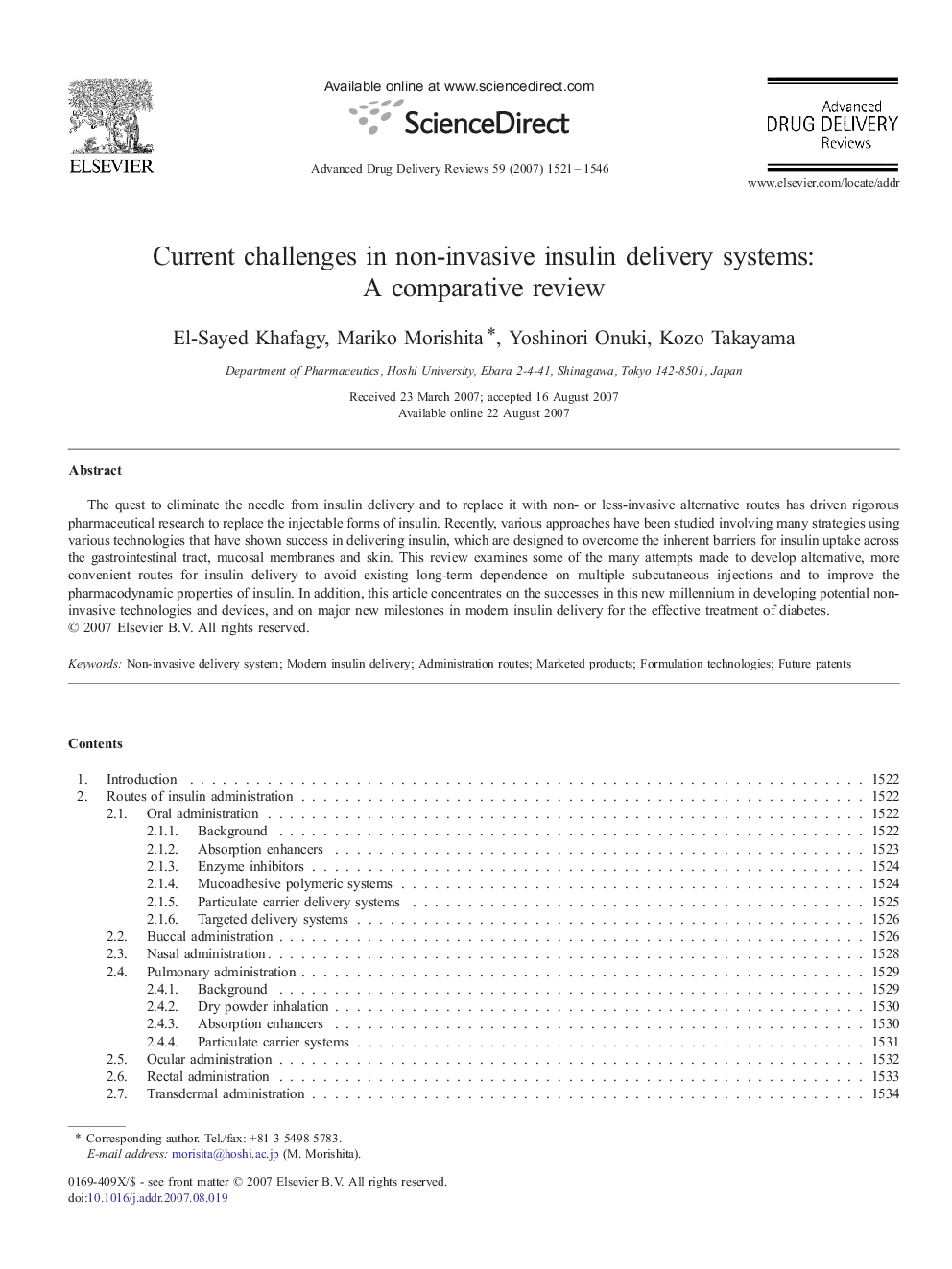 Current challenges in non-invasive insulin delivery systems: A comparative review