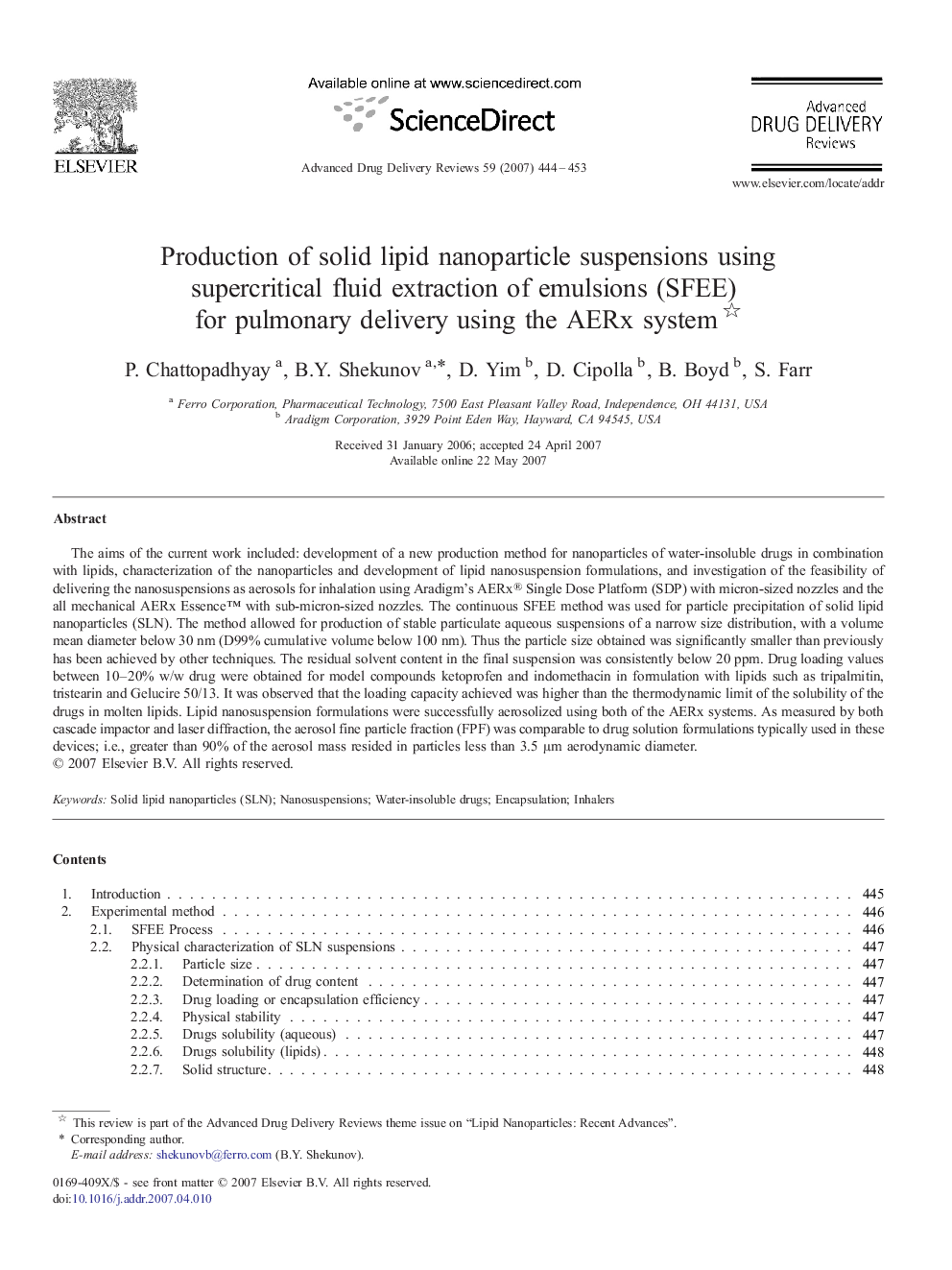 Production of solid lipid nanoparticle suspensions using supercritical fluid extraction of emulsions (SFEE) for pulmonary delivery using the AERx system 