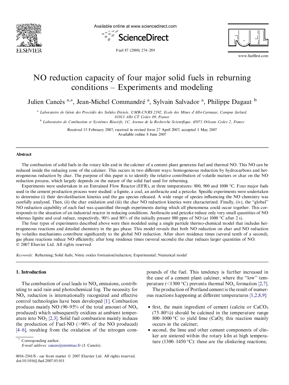 NO reduction capacity of four major solid fuels in reburning conditions – Experiments and modeling