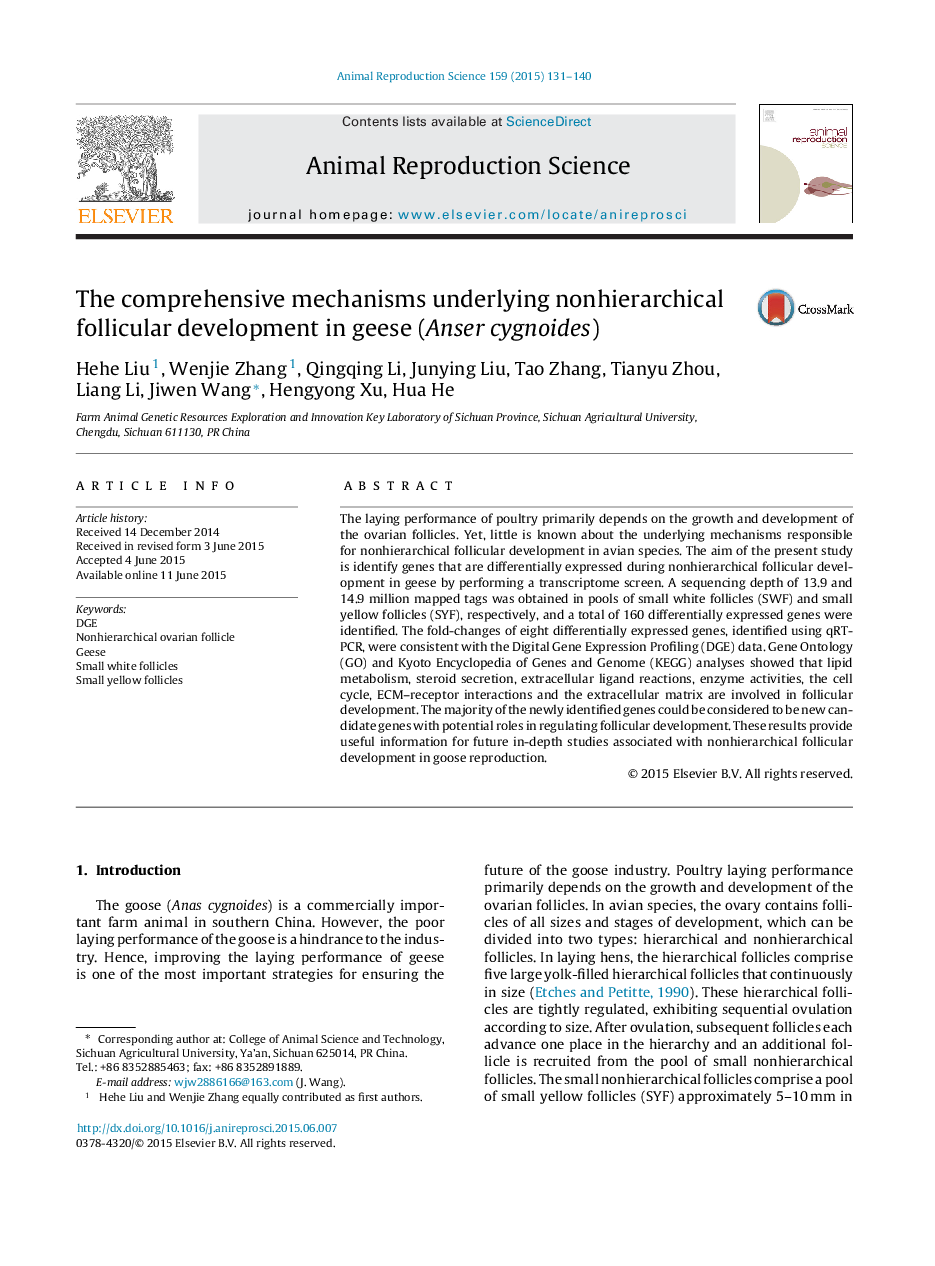 The comprehensive mechanisms underlying nonhierarchical follicular development in geese (Anser cygnoides)