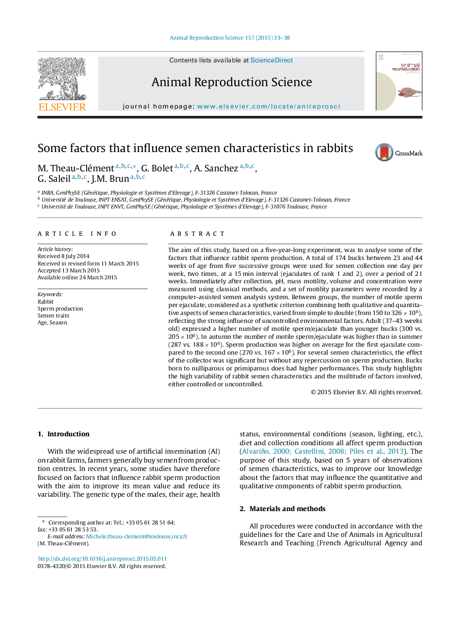 Some factors that influence semen characteristics in rabbits