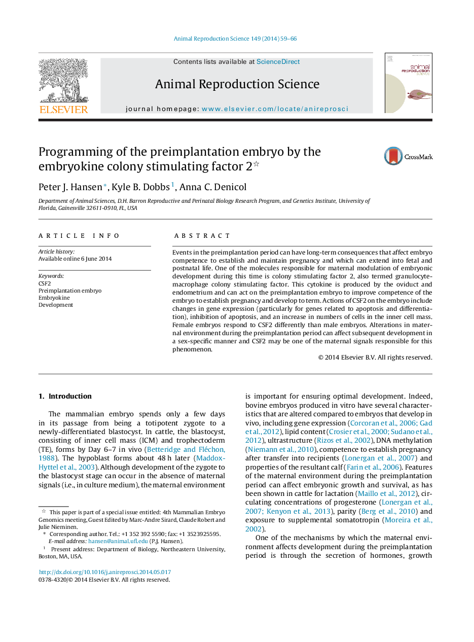 Programming of the preimplantation embryo by the embryokine colony stimulating factor 2 