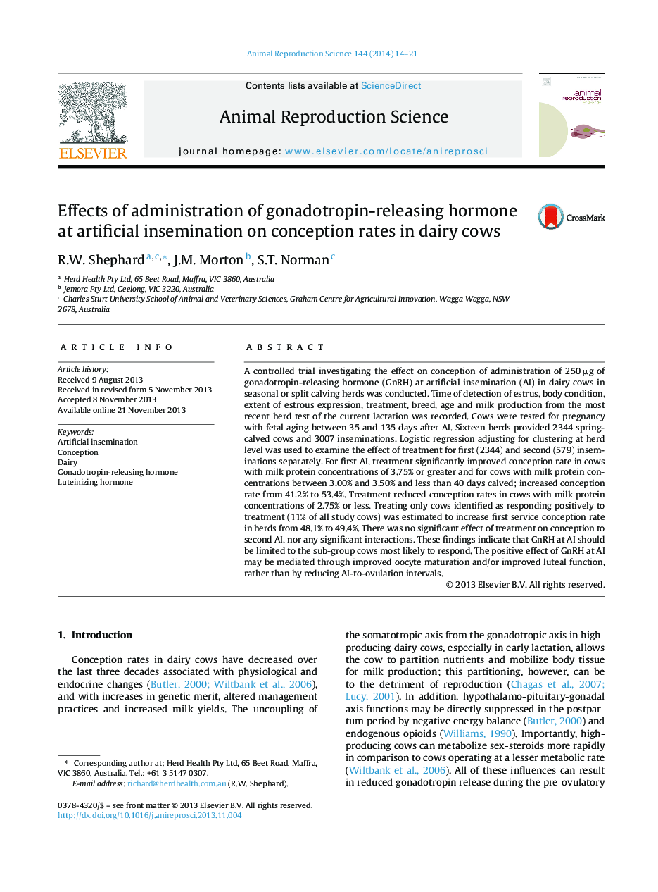 Effects of administration of gonadotropin-releasing hormone at artificial insemination on conception rates in dairy cows