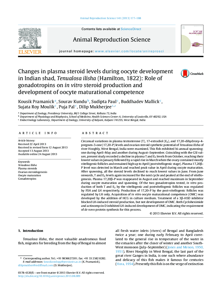 Changes in plasma steroid levels during oocyte development in Indian shad, Tenualosa ilisha (Hamilton, 1822): Role of gonadotropins on in vitro steroid production and development of oocyte maturational competence