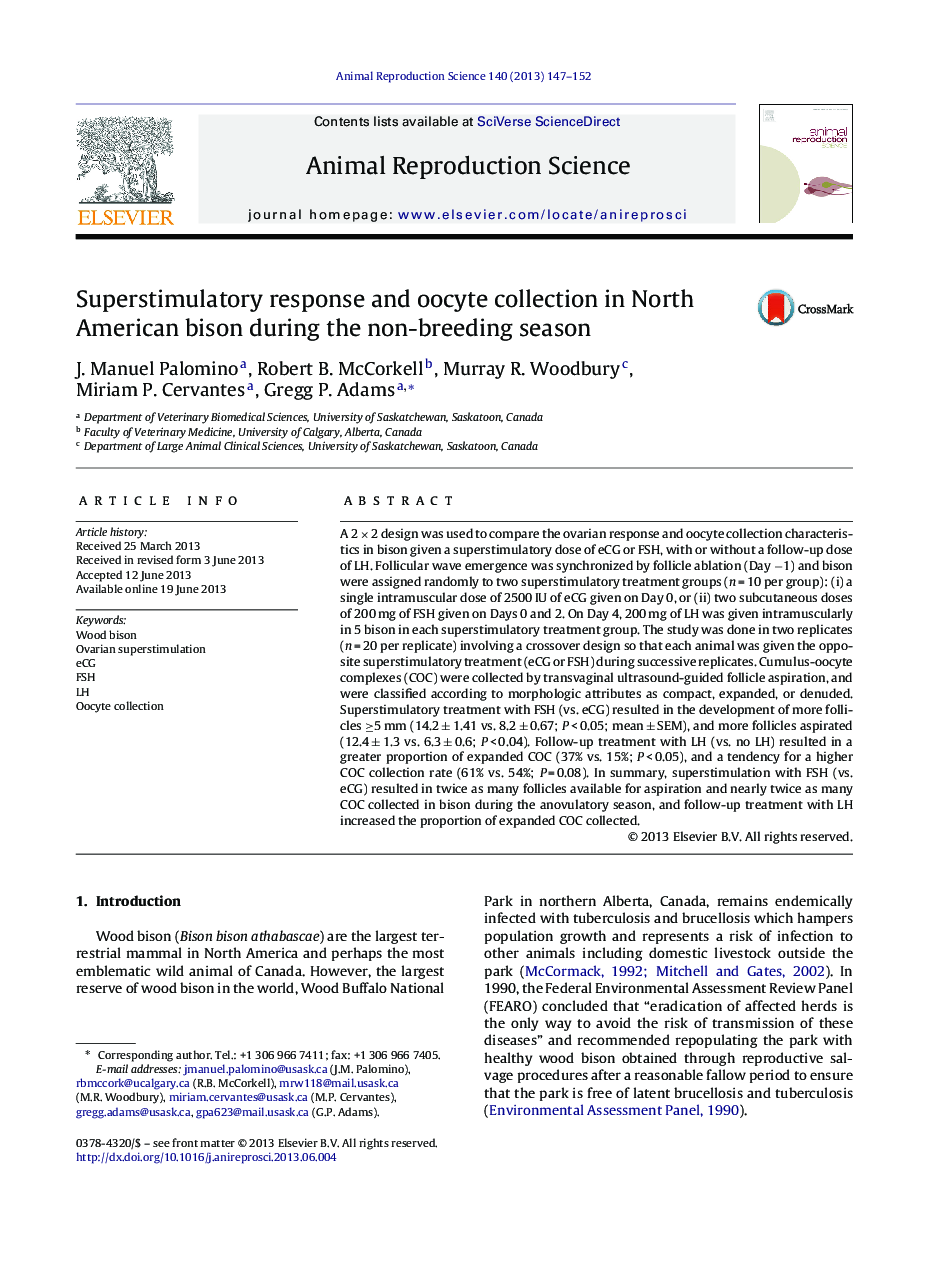 Superstimulatory response and oocyte collection in North American bison during the non-breeding season