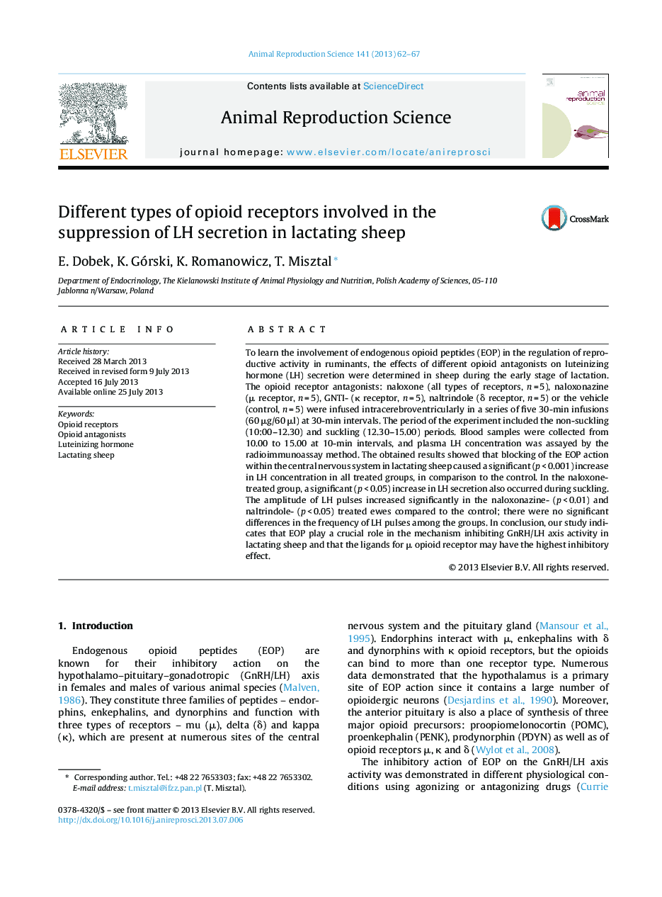 Different types of opioid receptors involved in the suppression of LH secretion in lactating sheep