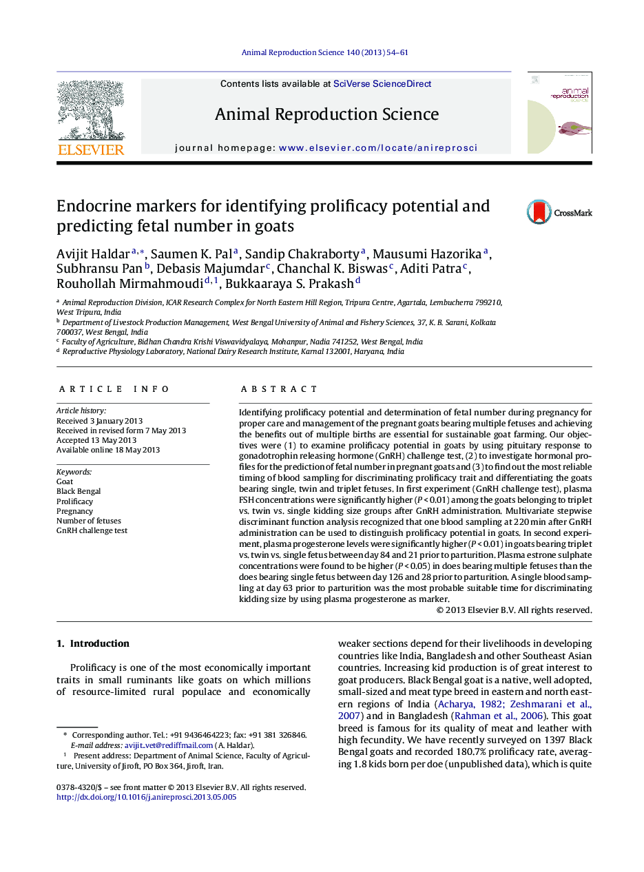 Endocrine markers for identifying prolificacy potential and predicting fetal number in goats