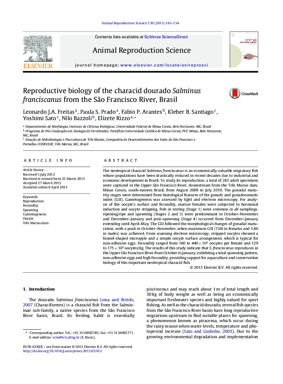 Reproductive biology of the characid dourado Salminus franciscanus from the São Francisco River, Brasil