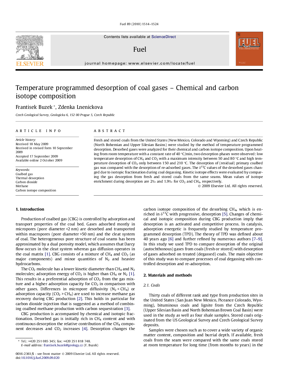 Temperature programmed desorption of coal gases – Chemical and carbon isotope composition