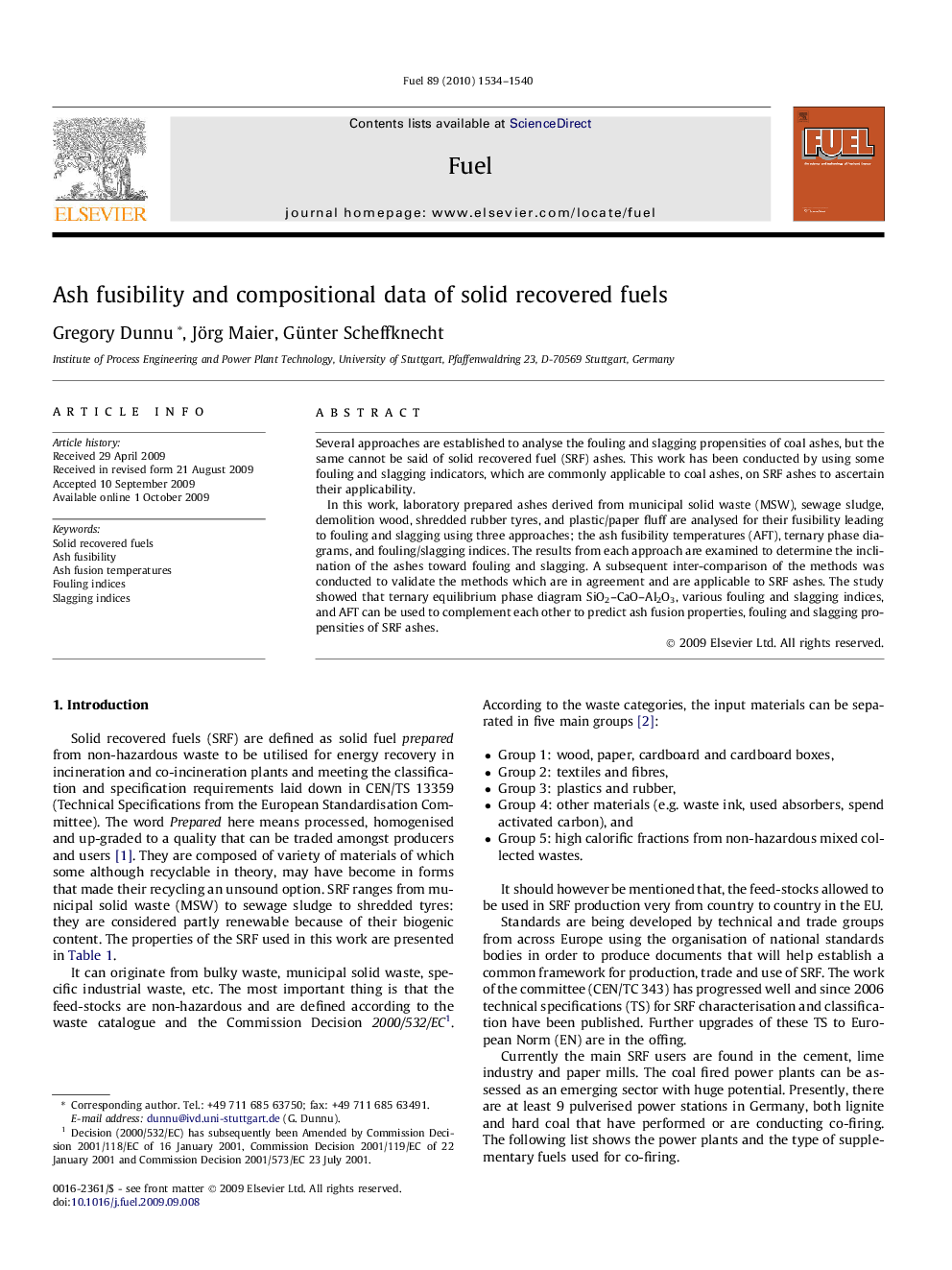 Ash fusibility and compositional data of solid recovered fuels