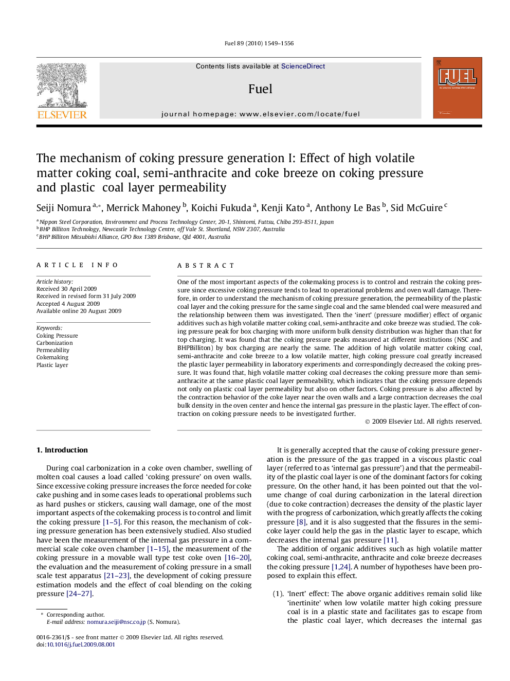 The mechanism of coking pressure generation I: Effect of high volatile matter coking coal, semi-anthracite and coke breeze on coking pressure and plastic coal layer permeability