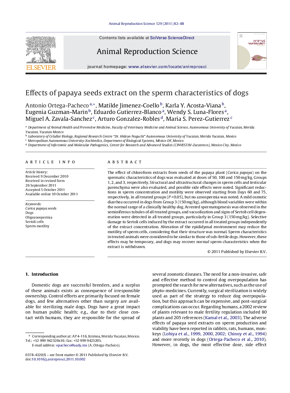 Effects of papaya seeds extract on the sperm characteristics of dogs