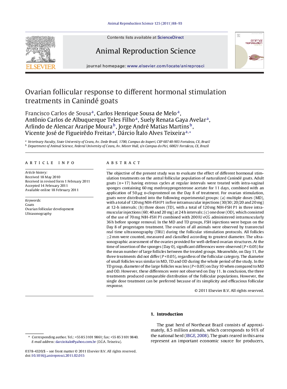 Ovarian follicular response to different hormonal stimulation treatments in Canindé goats