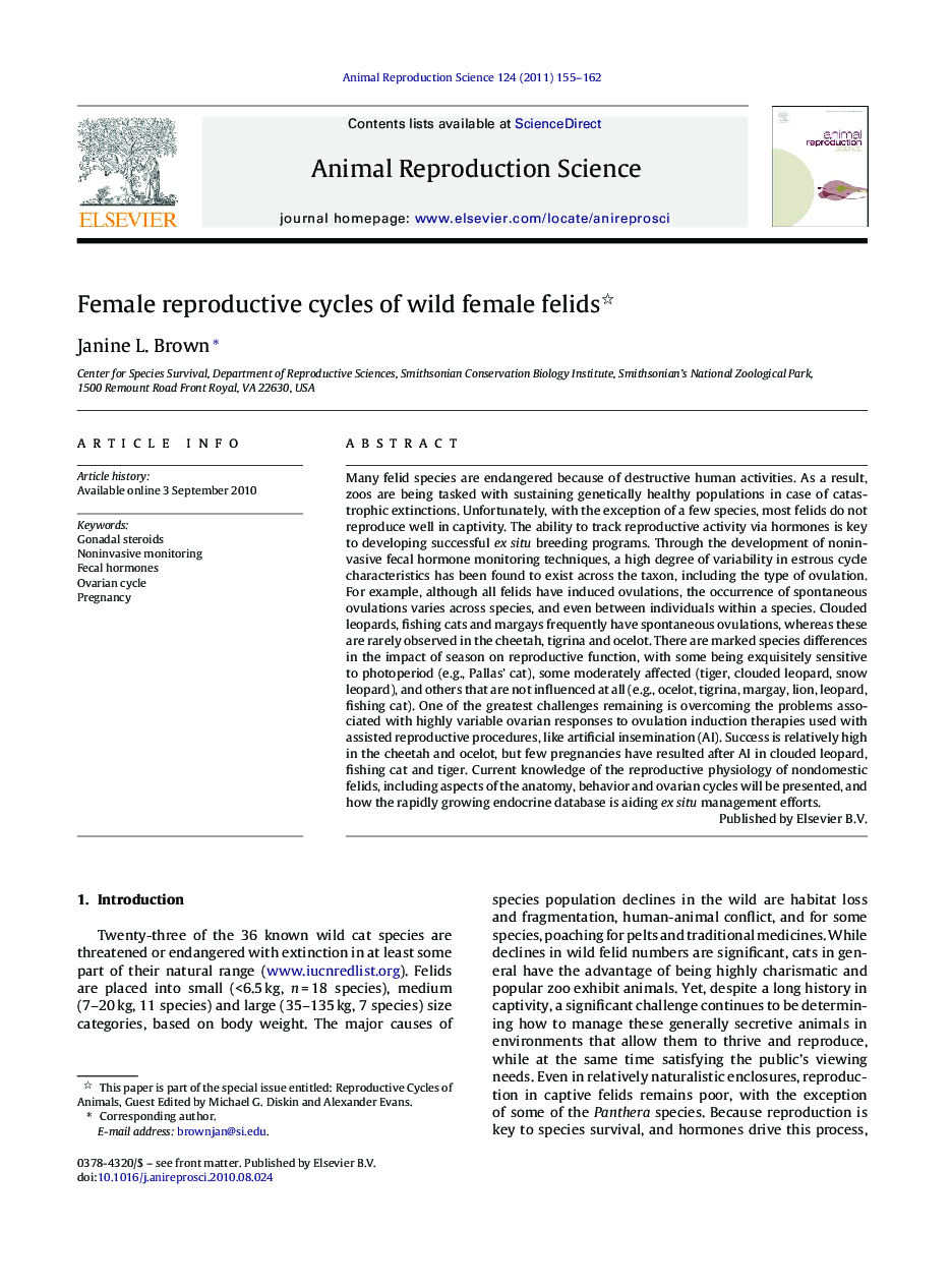 Female reproductive cycles of wild female felids 