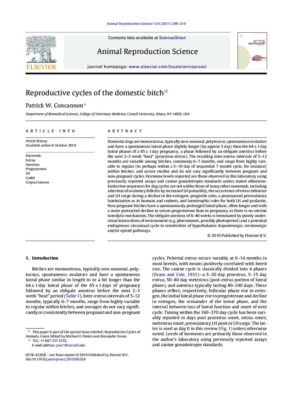 Reproductive cycles of the domestic bitch 