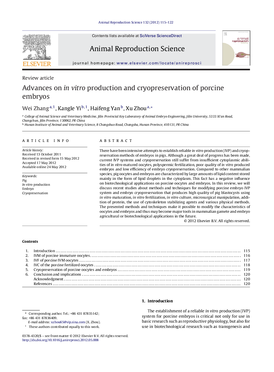 Advances on in vitro production and cryopreservation of porcine embryos