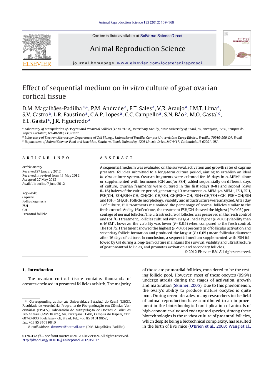 Effect of sequential medium on in vitro culture of goat ovarian cortical tissue