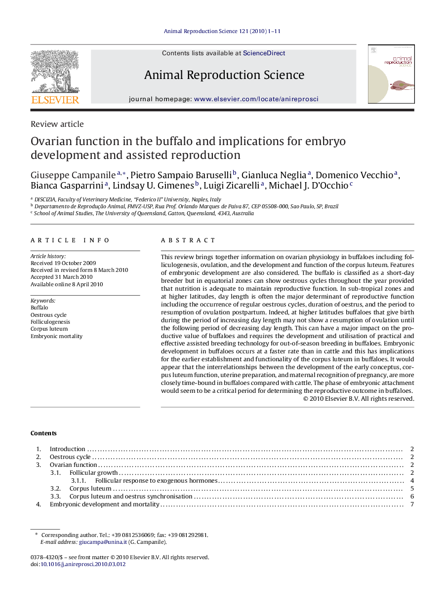 Ovarian function in the buffalo and implications for embryo development and assisted reproduction