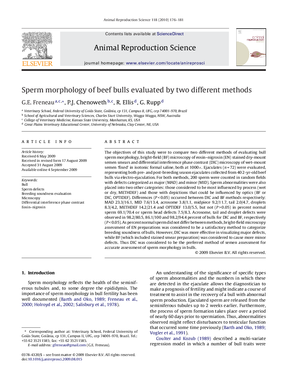 Sperm morphology of beef bulls evaluated by two different methods