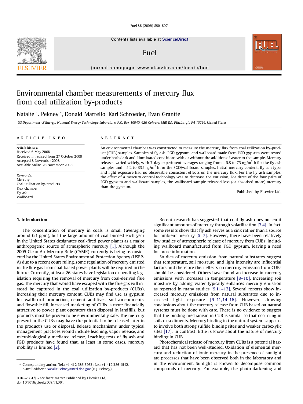 Environmental chamber measurements of mercury flux from coal utilization by-products