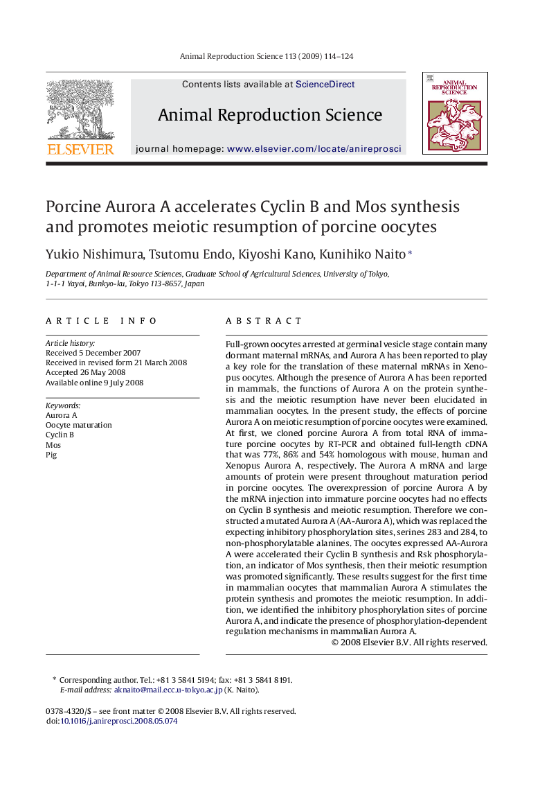 Porcine Aurora A accelerates Cyclin B and Mos synthesis and promotes meiotic resumption of porcine oocytes