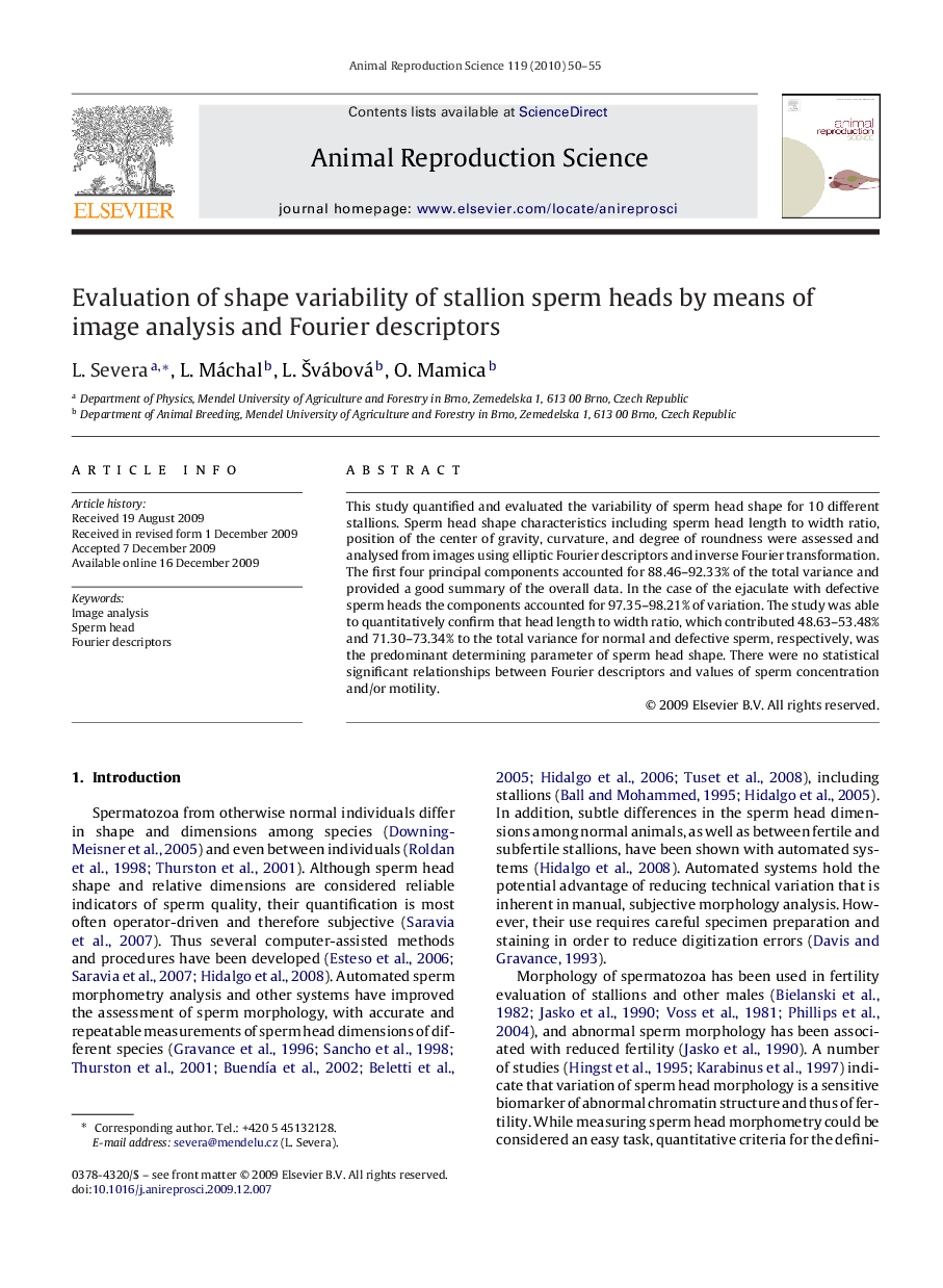 Evaluation of shape variability of stallion sperm heads by means of image analysis and Fourier descriptors