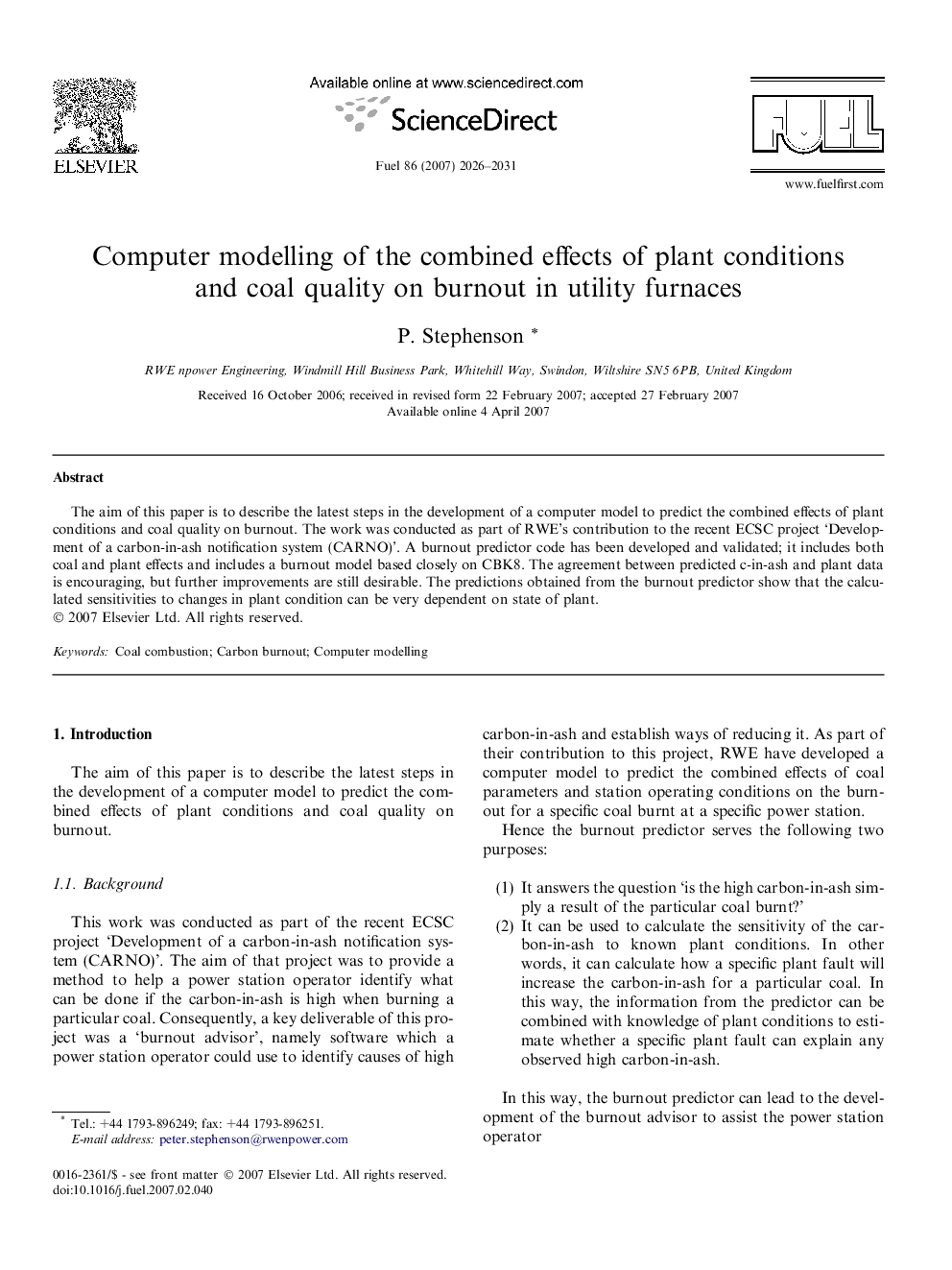 Computer modelling of the combined effects of plant conditions and coal quality on burnout in utility furnaces