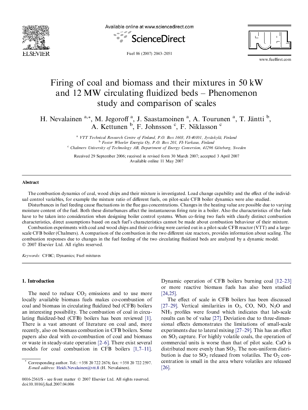 Firing of coal and biomass and their mixtures in 50 kW and 12 MW circulating fluidized beds – Phenomenon study and comparison of scales