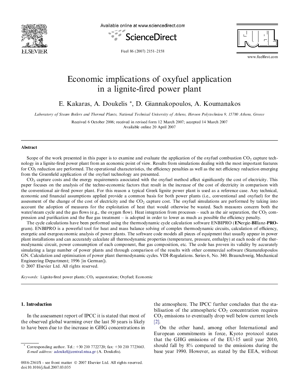 Economic implications of oxyfuel application in a lignite-fired power plant