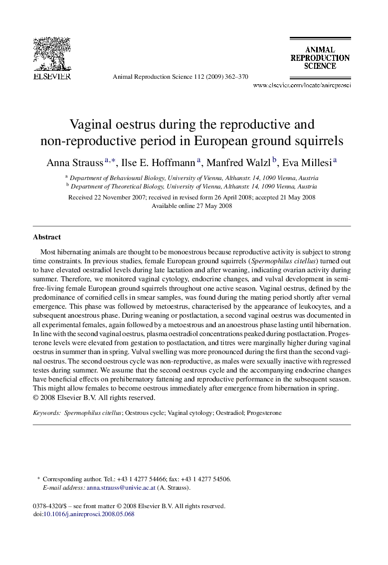 Vaginal oestrus during the reproductive and non-reproductive period in European ground squirrels