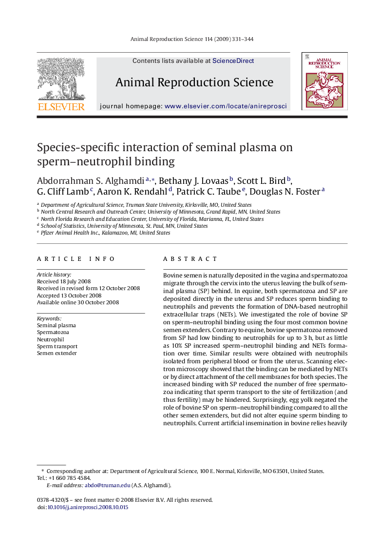 Species-specific interaction of seminal plasma on sperm–neutrophil binding