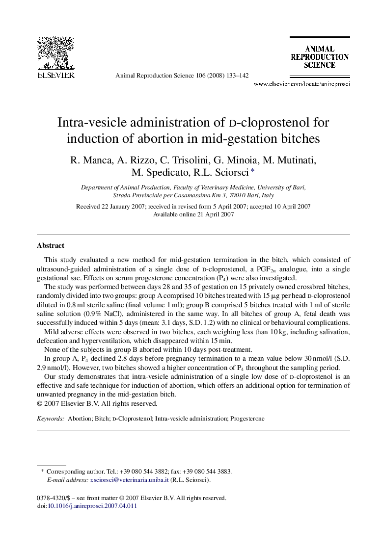 Intra-vesicle administration of d-cloprostenol for induction of abortion in mid-gestation bitches