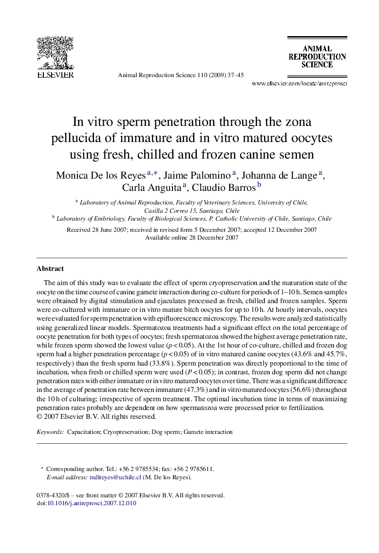 In vitro sperm penetration through the zona pellucida of immature and in vitro matured oocytes using fresh, chilled and frozen canine semen