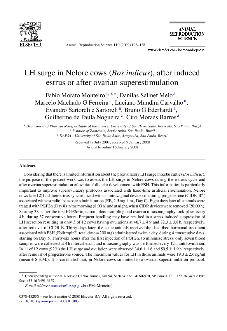 LH surge in Nelore cows (Bos indicus), after induced estrus or after ovarian superestimulation