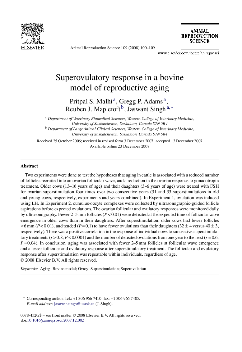 Superovulatory response in a bovine model of reproductive aging