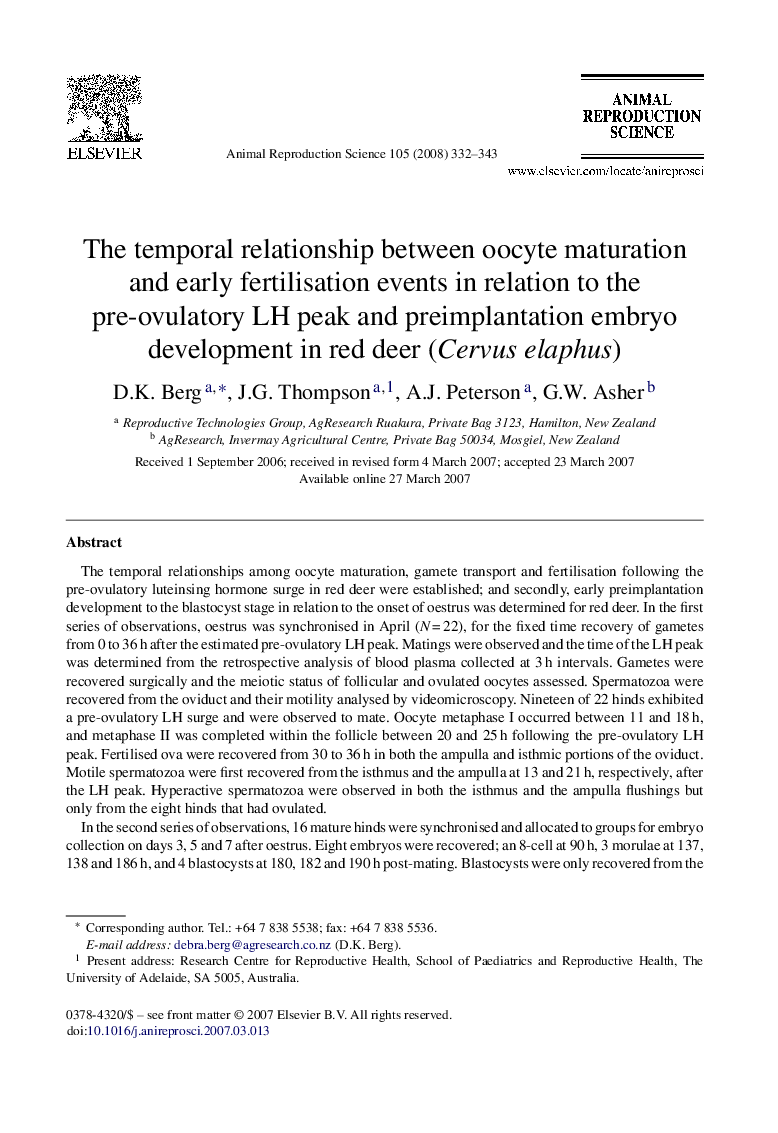 The temporal relationship between oocyte maturation and early fertilisation events in relation to the pre-ovulatory LH peak and preimplantation embryo development in red deer (Cervus elaphus)