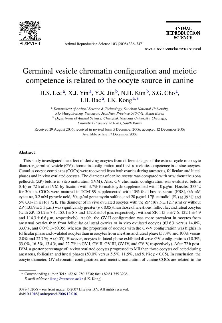 Germinal vesicle chromatin configuration and meiotic competence is related to the oocyte source in canine