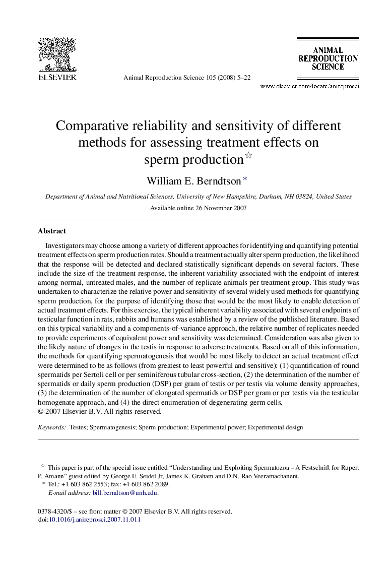 Comparative reliability and sensitivity of different methods for assessing treatment effects on sperm production 