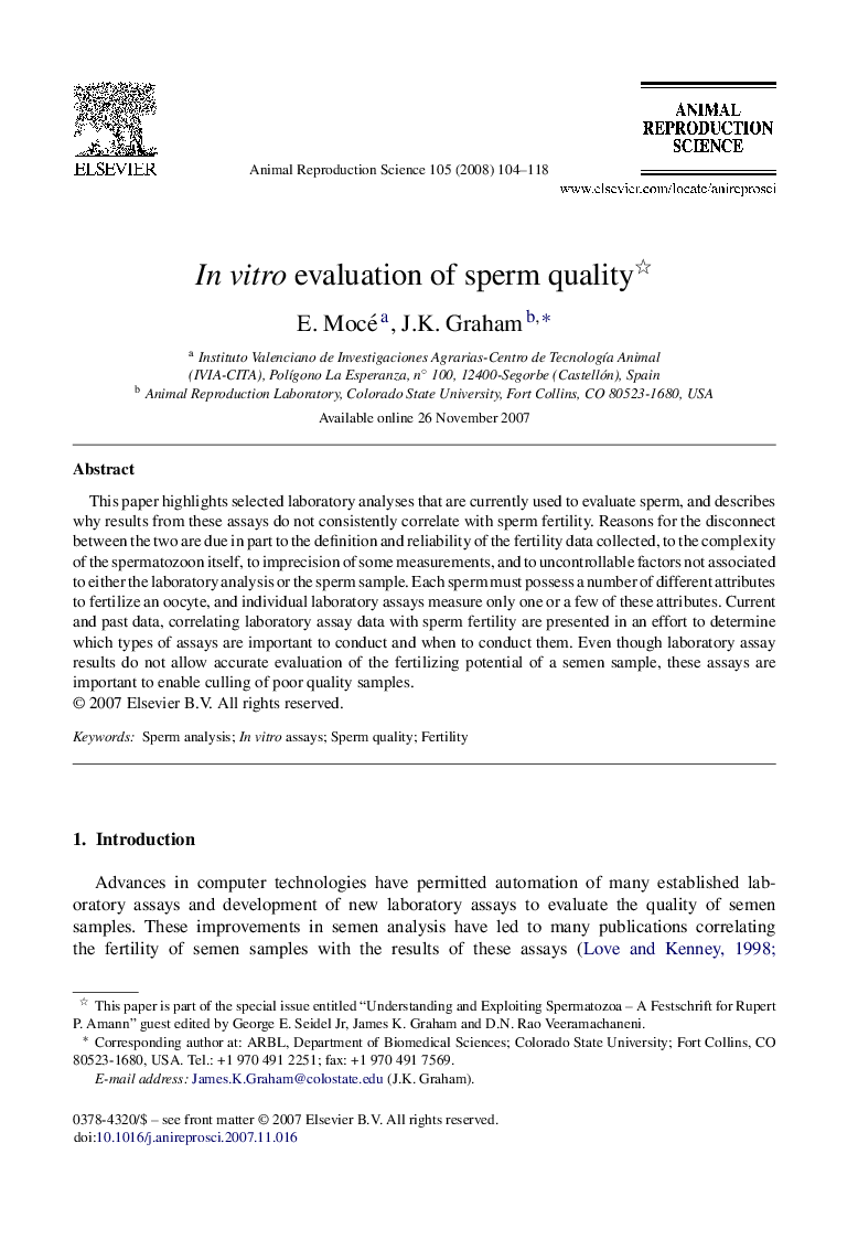 In vitro evaluation of sperm quality 